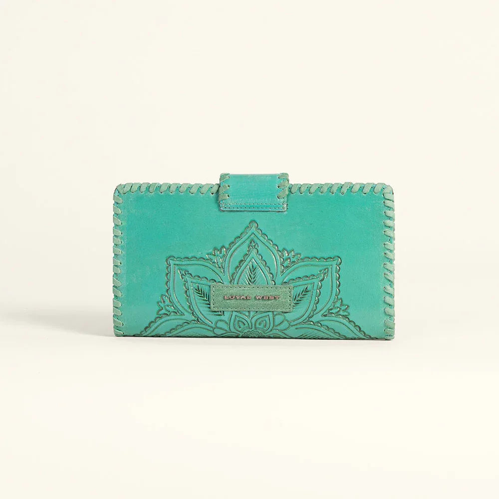 Loyal West Desert Lotus Wallet  - Turquoise  Handtooled Leather & Calfskin