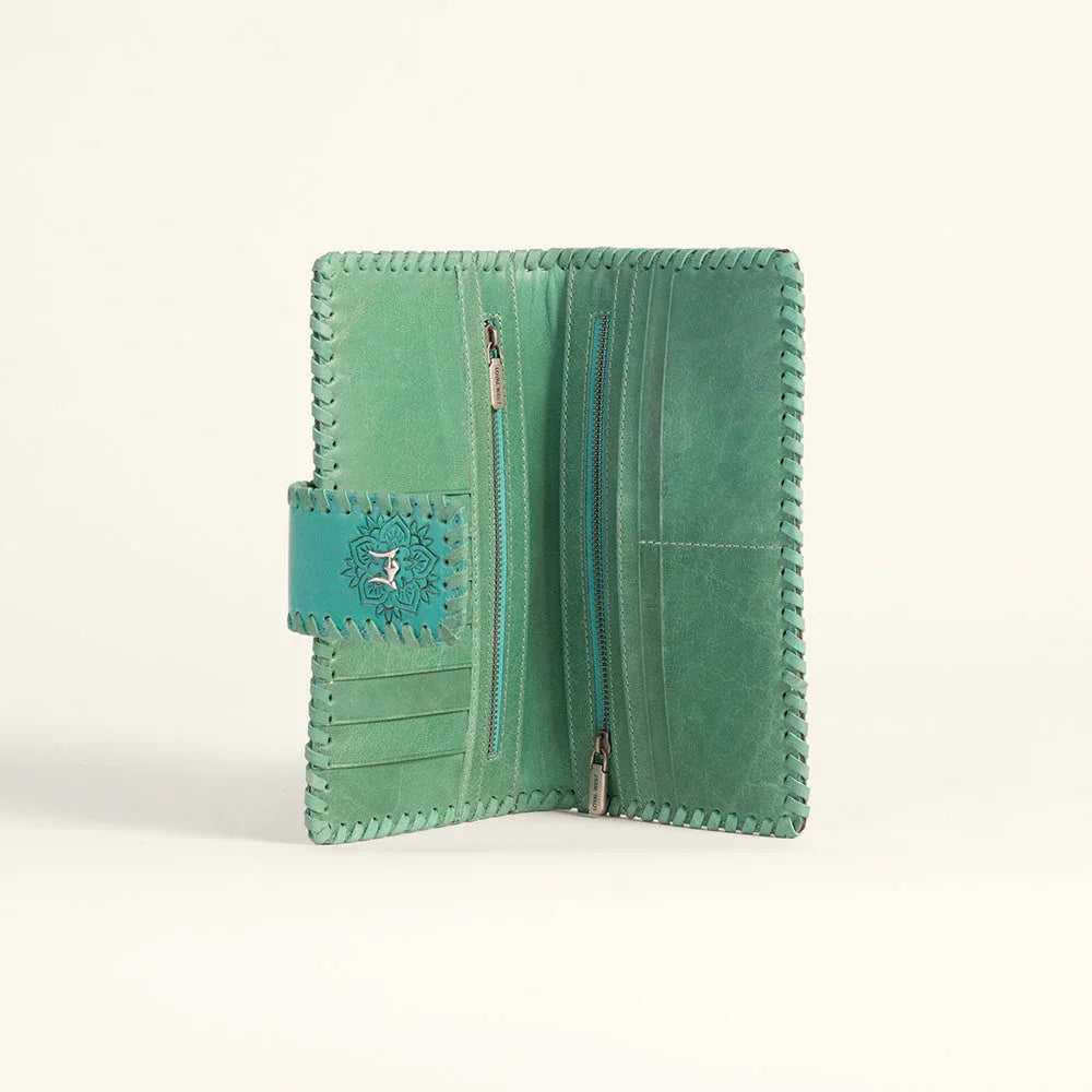 Loyal West Desert Lotus Wallet  - Turquoise  Handtooled Leather & Calfskin