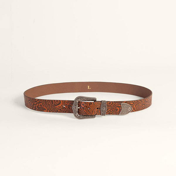 Loyal West Sophia Belt - Brown Floral Leather