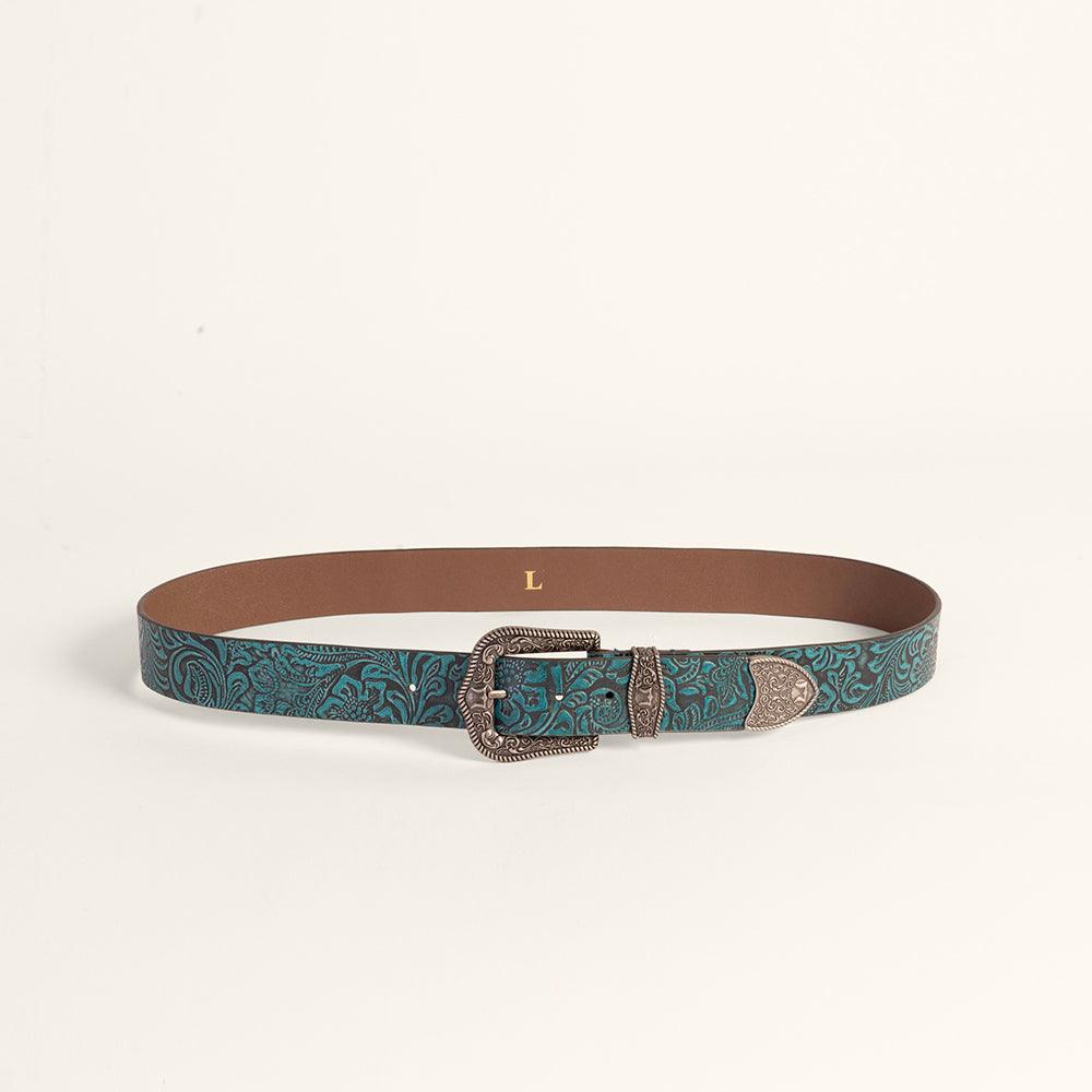 Loyal West Sophia Belt- Turquoise Floral Leather