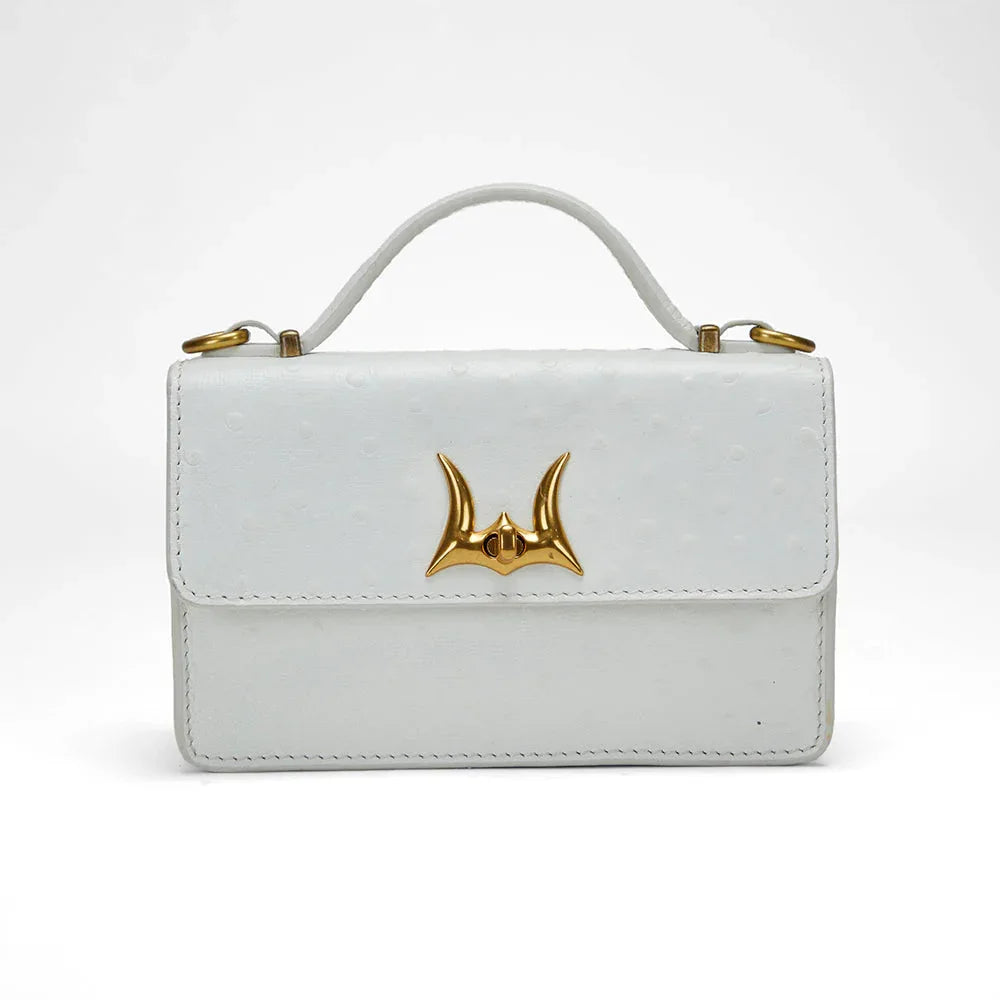 Loyal West VALENCIA OSTRICH LEATHER BAG - WHITE