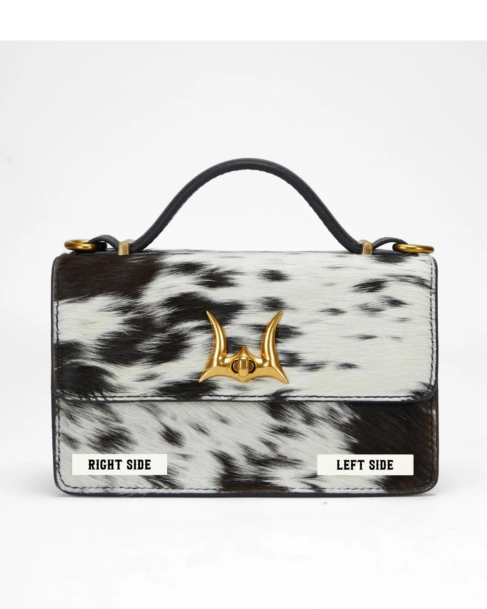 Loyal West VALENCIA OSTRICH LEATHER BAG - BLACK & WHITE COWHIDE