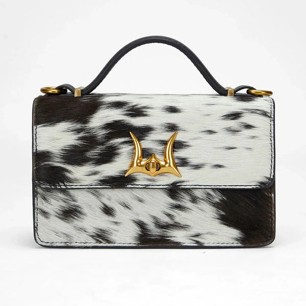 Loyal West VALENCIA OSTRICH LEATHER BAG - BLACK & WHITE COWHIDE