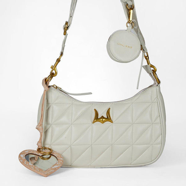 Loyal West HEART SHAPE BAG CHARM IN HAND FINISHED EMBOSSED LEATHER - WHITE