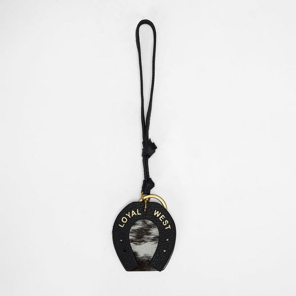 Loyal West HORSE SHOE BAG CHARM IN BLACK & WHITE COWHIDE