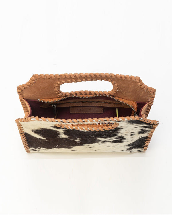 Alma Medium Hand Bag In Black & White Cowhide