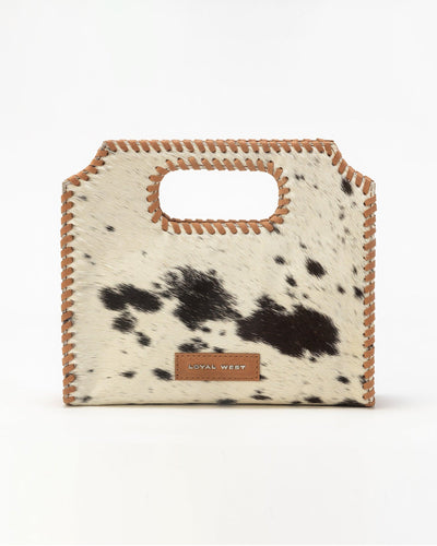 Alma Medium Hand Bag In Black & White Cowhide