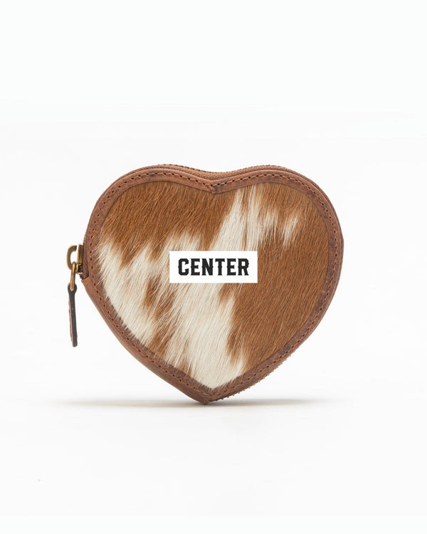 Cupid Coin Pouch In Brown & White Cowhide