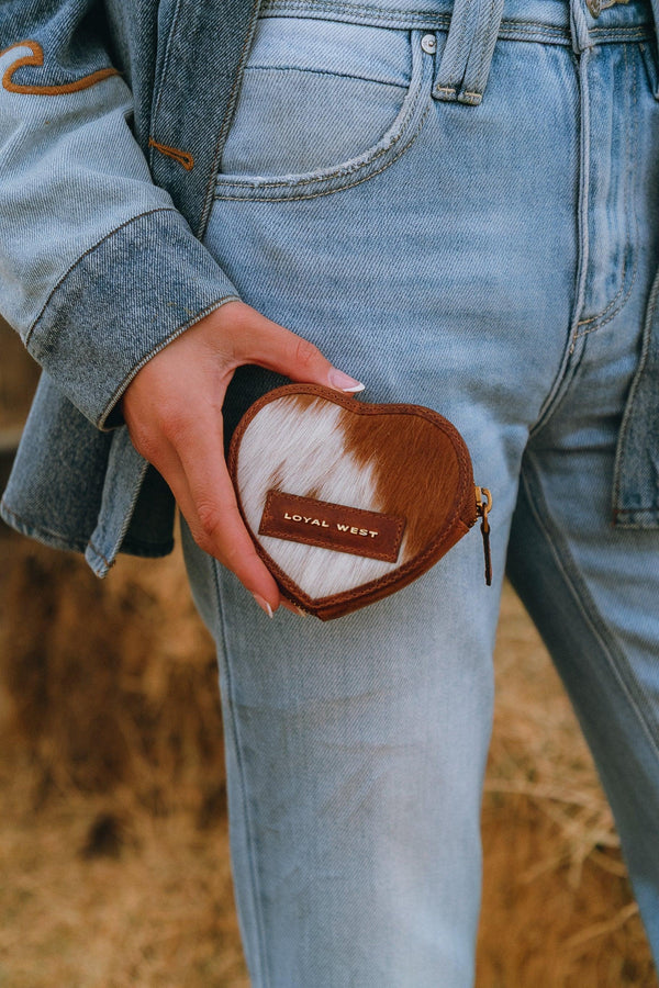 Cupid Coin Pouch In Brown & White Cowhide