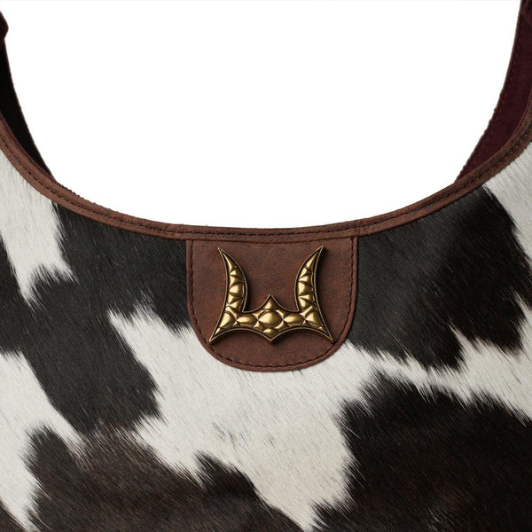 LW Large Purse - Black & White Cowhide With Oiled Ruby Leather