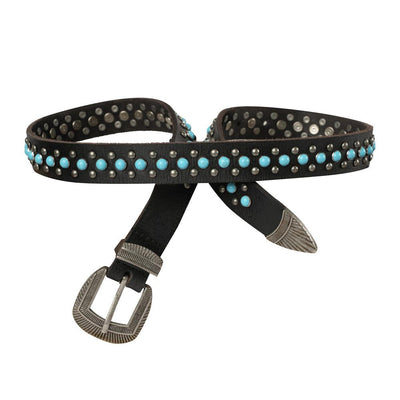 Midnight Ranger Western Leather Belt - Calfskin with Turquoise Stones