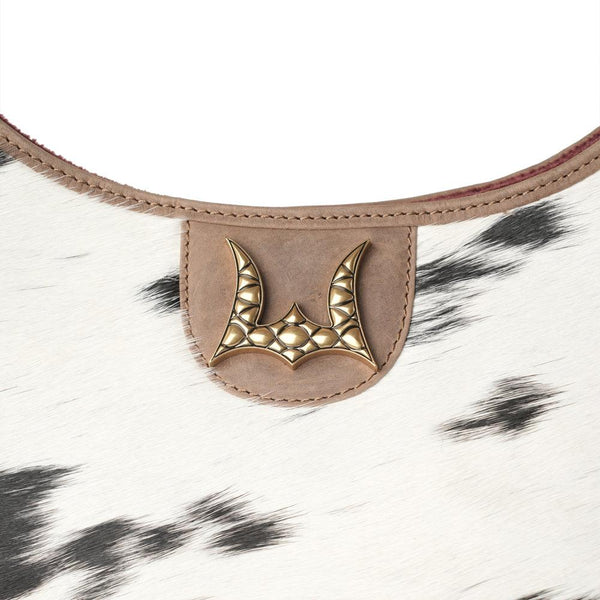 LW Large Purse - Black & White Cowhide with Oiled Brown Leather