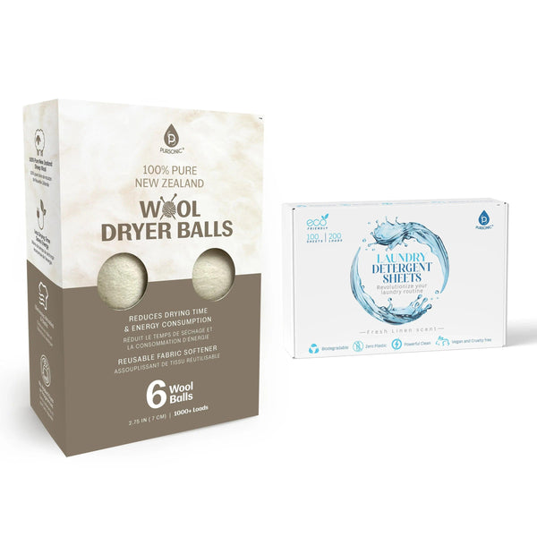 Laundry Care Essentials Bundle: 100 Detergent Sheets + 6 Wool Dryer Balls Pack - Gifts for You 'n Me