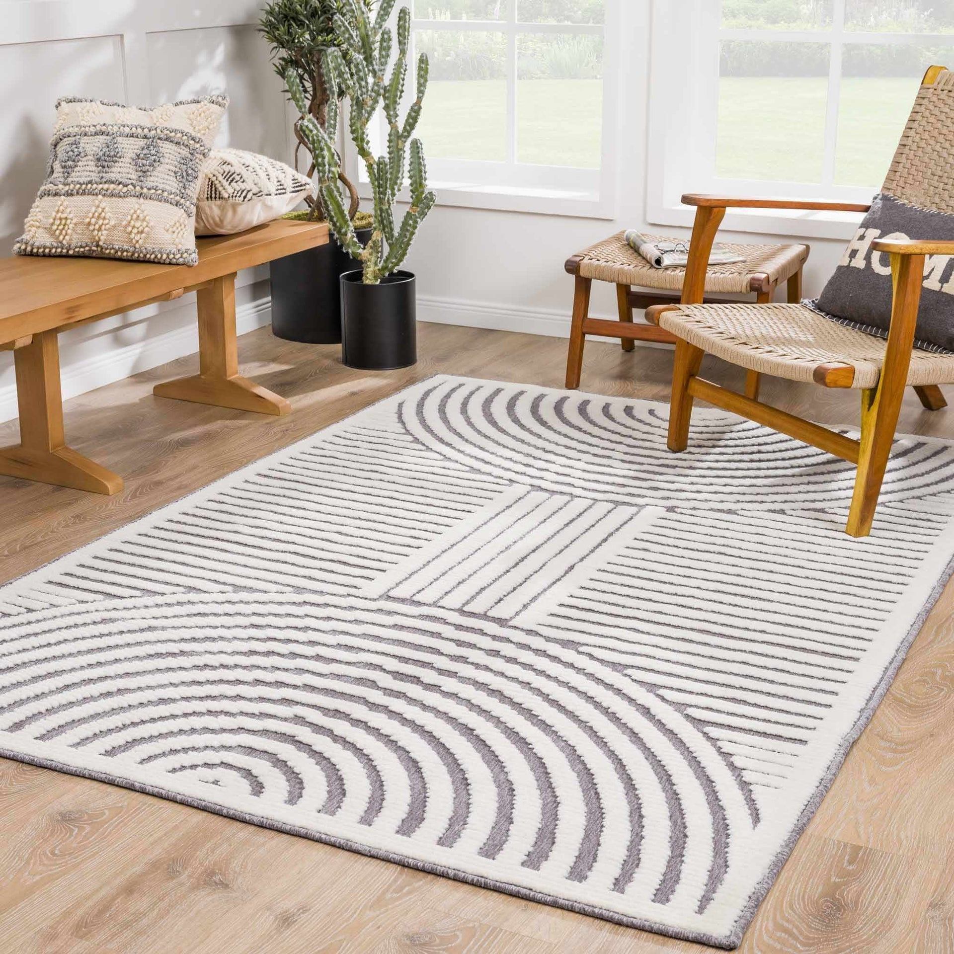 Deron Gray Rainbow Washable Rug