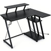 L Shaped Gaming Desk with Outlets and USB Ports-Black