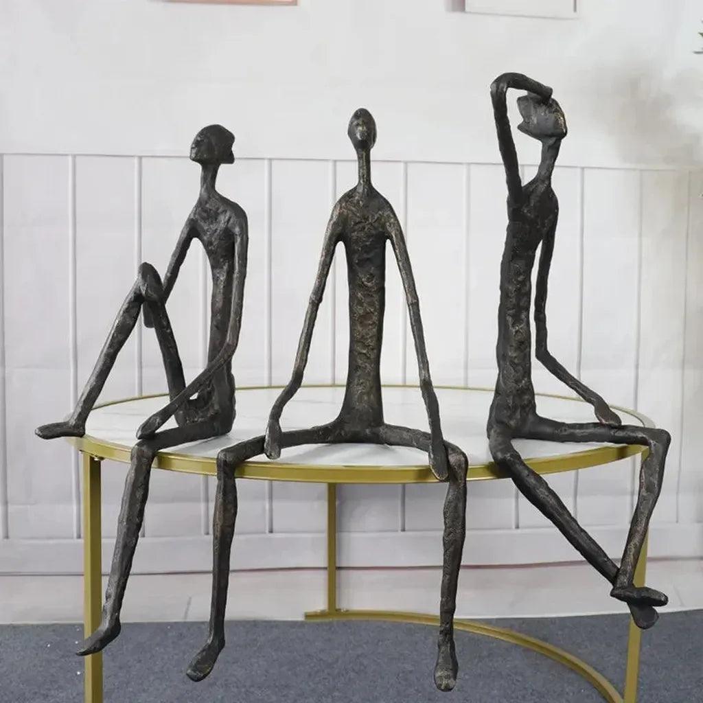 Large Abstract Sitting Human Sculpture Modern Metal Figurine