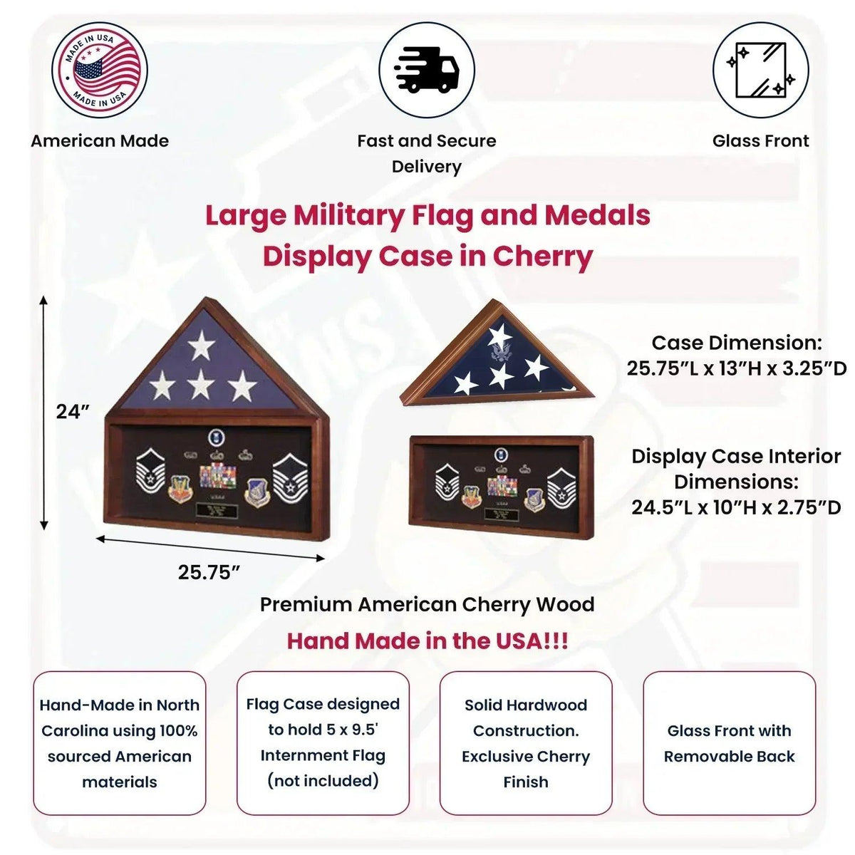 Large Flag and Memorabilia Display Cases - Cherry