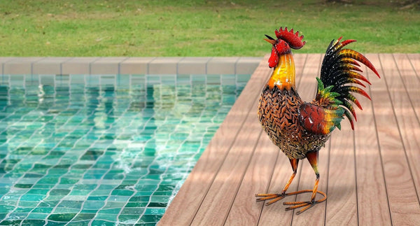 Large Rustic Metal Chicken Garden Stake for Outdoor Decor