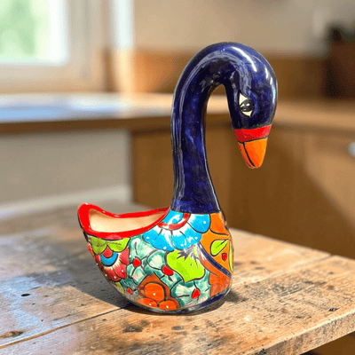 Large Talavera Swan Planter | Colorful Hand-Painted Mexican Pottery