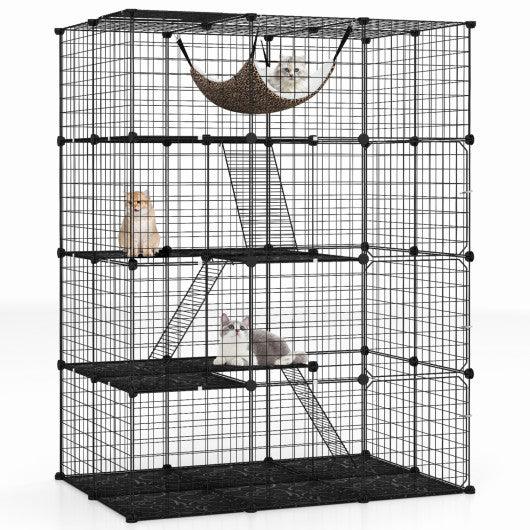 Large 4-Tier Cat Cage with Skylight and Hammock for 1-4 Cats-Black