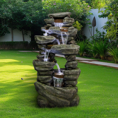 Resin Rock Waterfall Fountain Large 60 Inch 7 Tier
