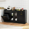 Large Buffet Cabinet Hidden Tilt Out Trash Can Cabinet with 2 Glass Doors-Black