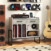 Large Record Player Stand with Charging Station Mid Century Modern Vinyl Storage Cabinet-White