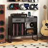 Large Record Player Stand with Charging Station Mid Century Modern Vinyl Storage Cabinet-Black