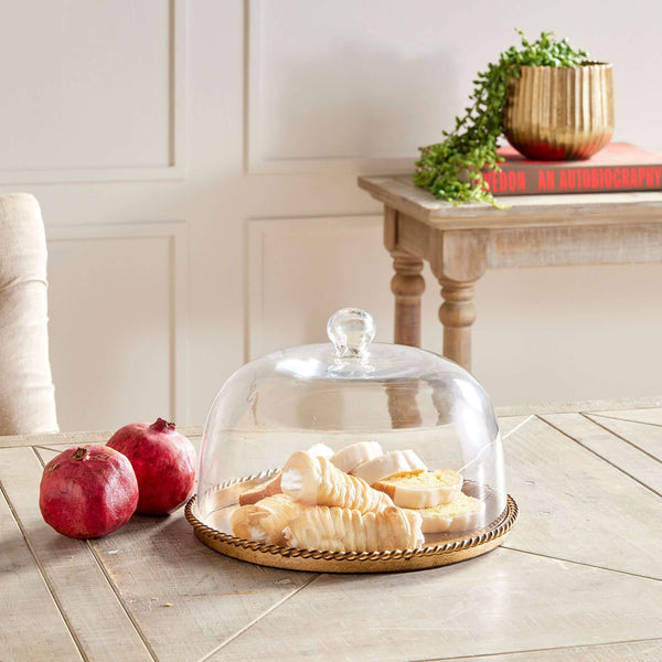 Large Vintage Glass Cloche with Gold Braided Tray