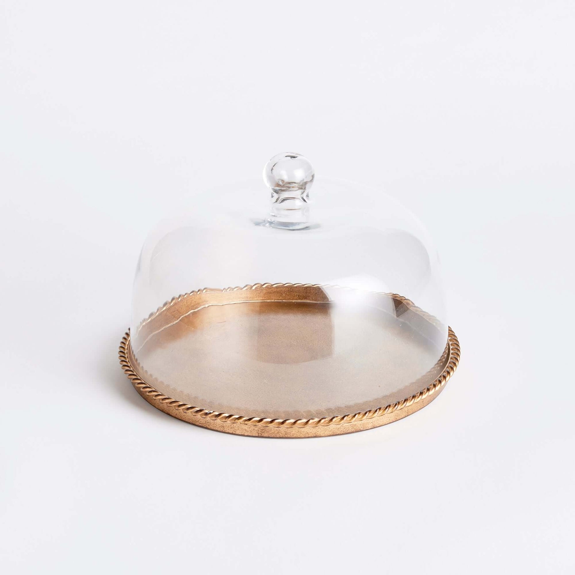 Large Vintage Glass Cloche with Gold Braided Tray