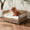 Large Vintage Woven Rattan Dog Bed with Cushion