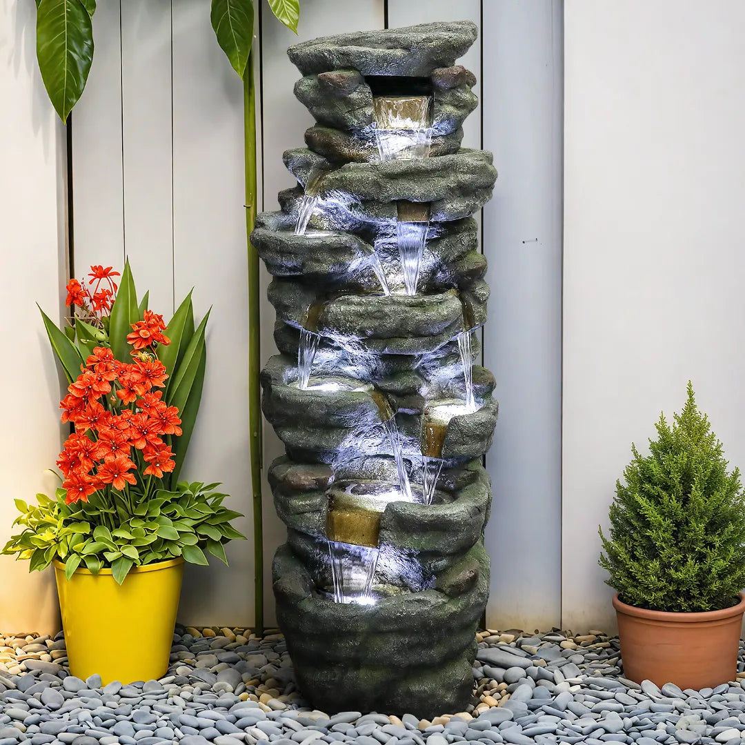 Resin River Rock Outdoor Fountain Pillar 51 Inch 52 lb