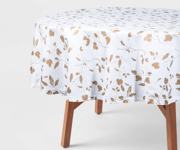 White TableCloth - Metallic Printed