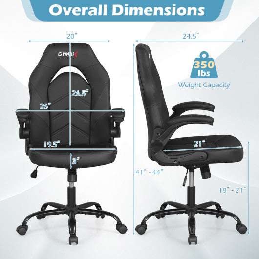 Leather Office Chair Ergonomic Computer Desk Chair with Flip-up Armrests-Black