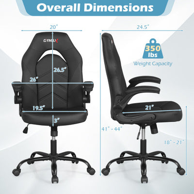 Leather Office Chair Ergonomic Computer Desk Chair with Flip-up Armrests-Black