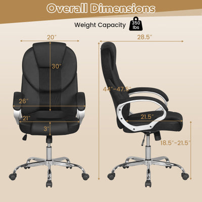 Leather Office Chair Ergonomic Mesh Executive Chair with Padded Armrests and Rocking Backrest-Black