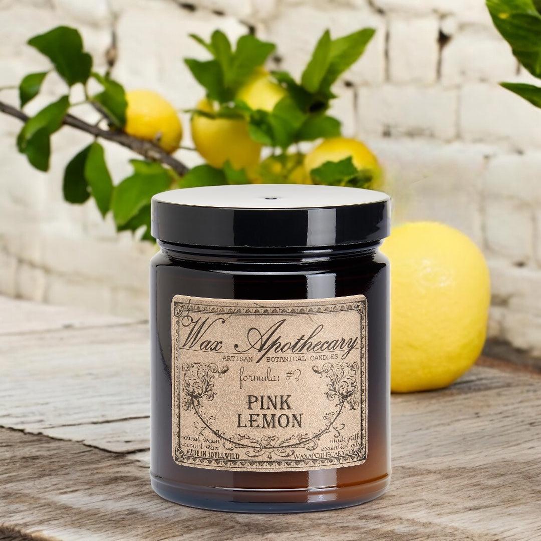 6 oz Botanical Candle in Amber Glass Jar - Pink Lemon