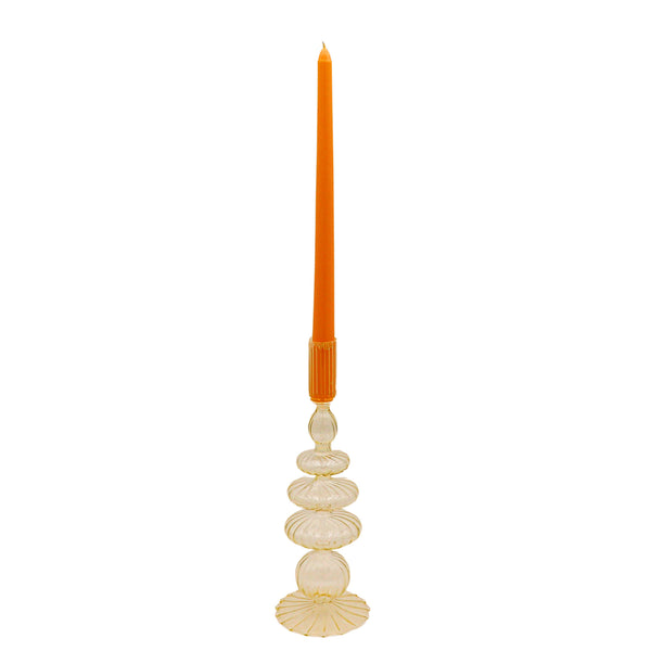 Buttercream Yellow Ribbed Glass Candle Holders – Pair