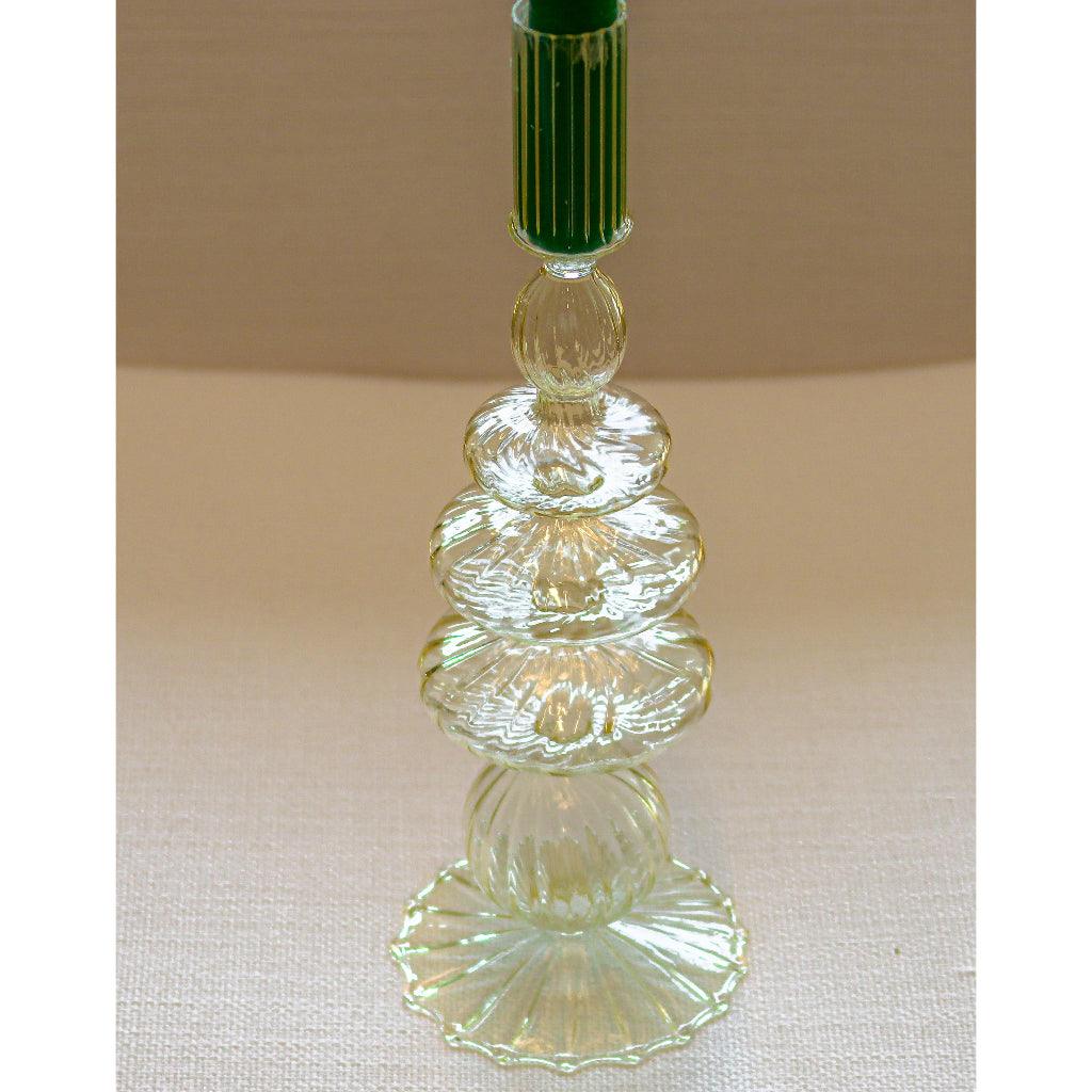 Buttercream Yellow Ribbed Glass Candle Holders – Pair