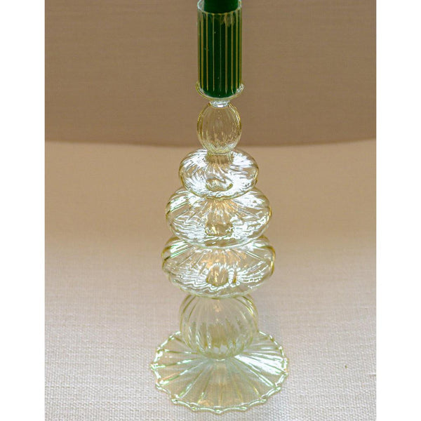 Buttercream Yellow Ribbed Glass Candle Holders – Pair