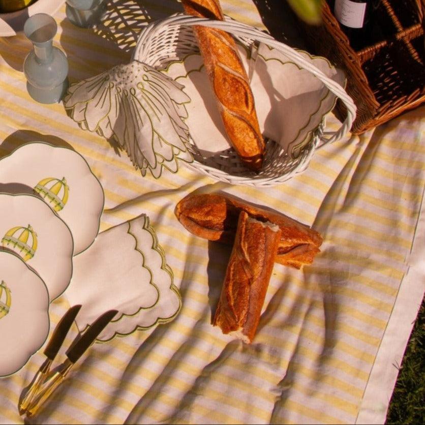 Buttercream Yellow Stripe Cotton-Linen Tablecloth