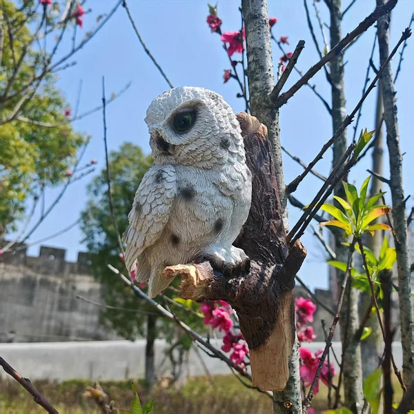 Lifelike Owl Statue Tree and Wall Decor for Garden and Home