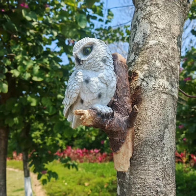 Lifelike Owl Statue Tree and Wall Decor for Garden and Home