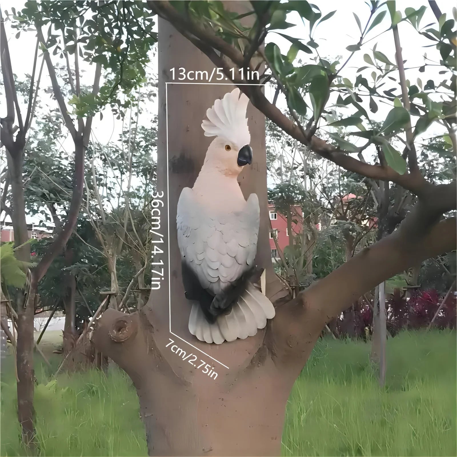 [Lifelike Resin Parrot] Classic White and Pink Resin Parrot Sculpture - Lifelike Outdoor Garden Tree Hanging Decoration, No Electricity Needed, Perfect for Thanksgiving Decor, Bird Decor