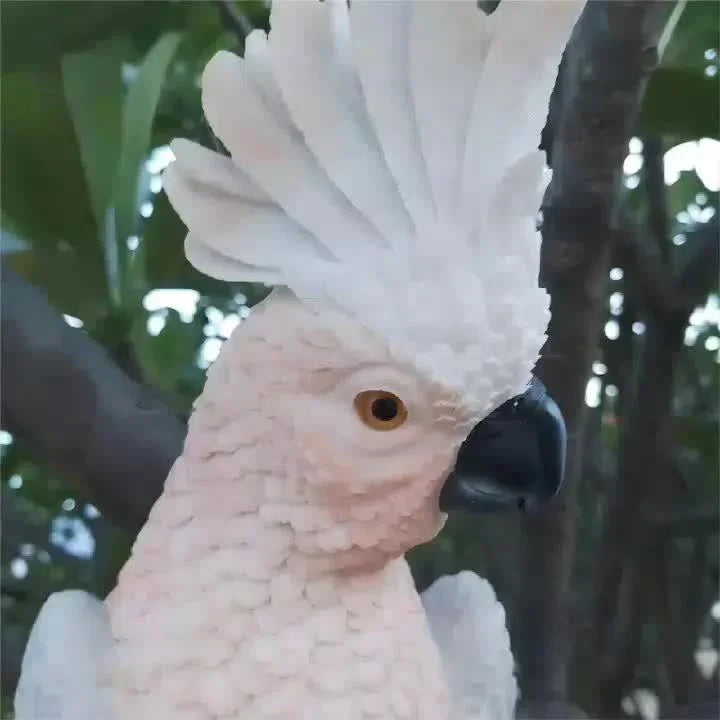 [Lifelike Resin Parrot] Classic White and Pink Resin Parrot Sculpture - Lifelike Outdoor Garden Tree Hanging Decoration, No Electricity Needed, Perfect for Thanksgiving Decor, Bird Decor