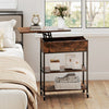Lift Top End Table with Charging Station and Universal Wheels-Rustic Brown