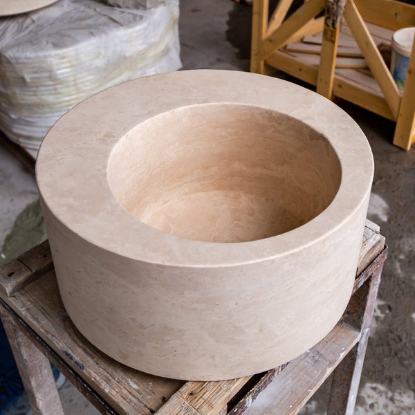 Natural Stone Light Beige Travertine Round Sink Honed (D)18