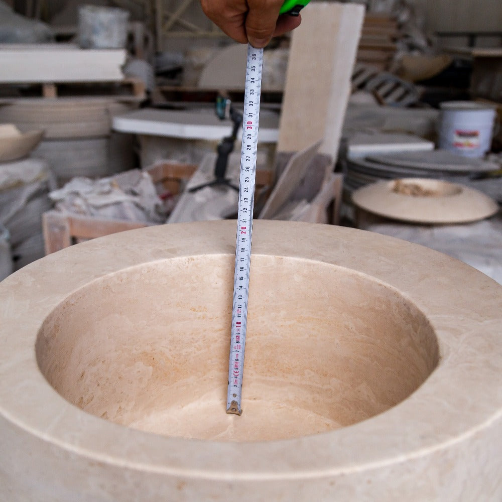 Natural Stone Light Beige Travertine Round Sink Honed (D)18