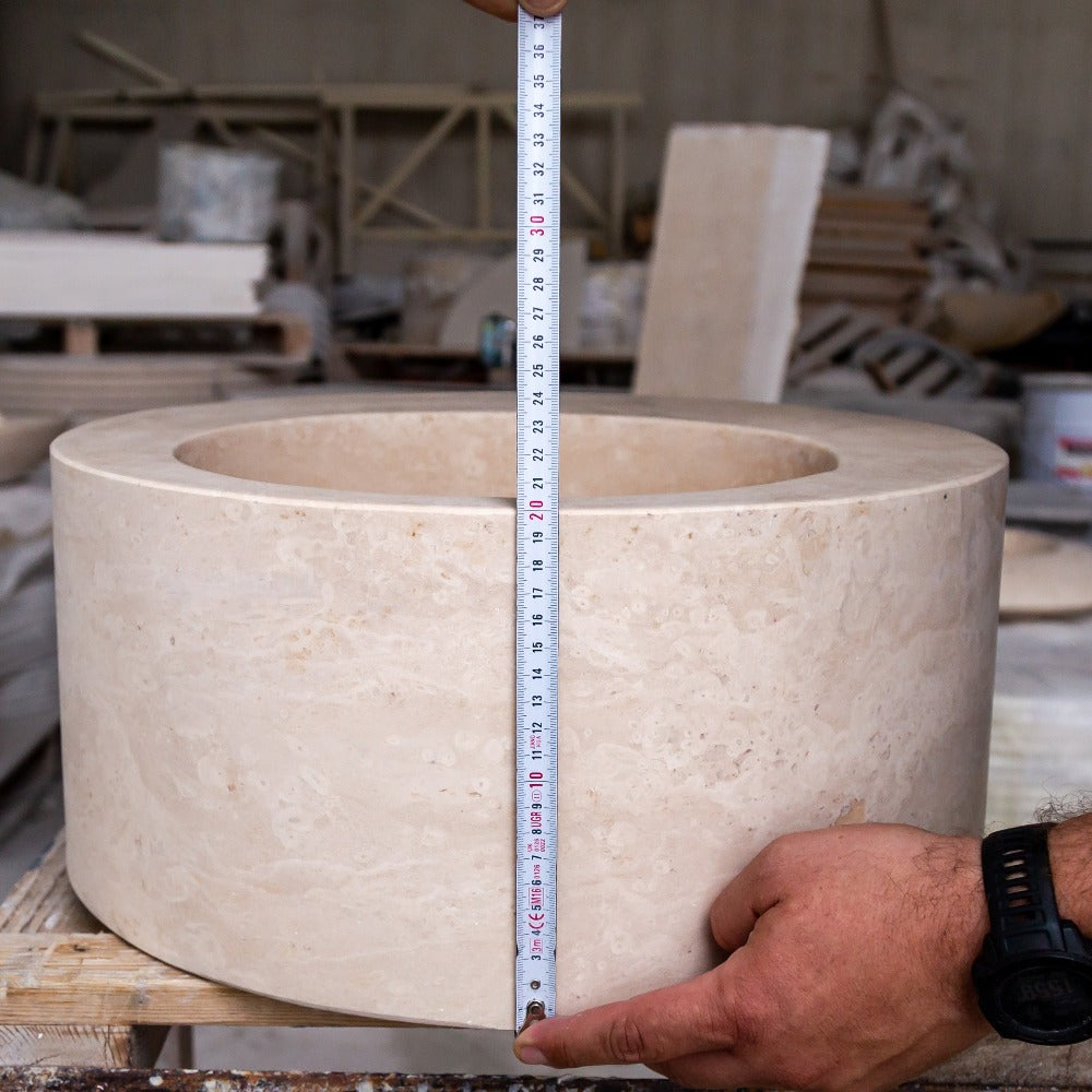 Natural Stone Light Beige Travertine Round Sink Honed (D)18
