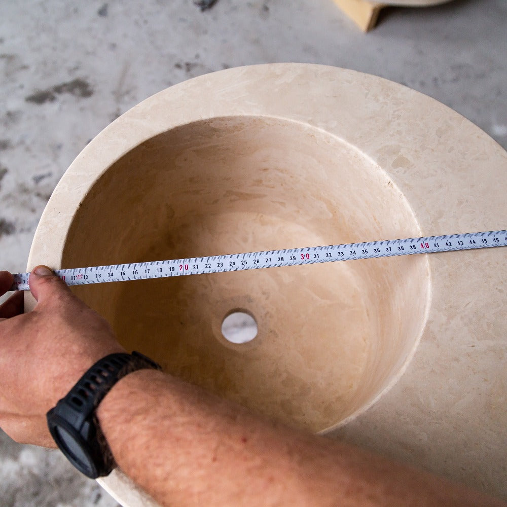 Natural Stone Light Beige Travertine Round Sink Honed (D)18
